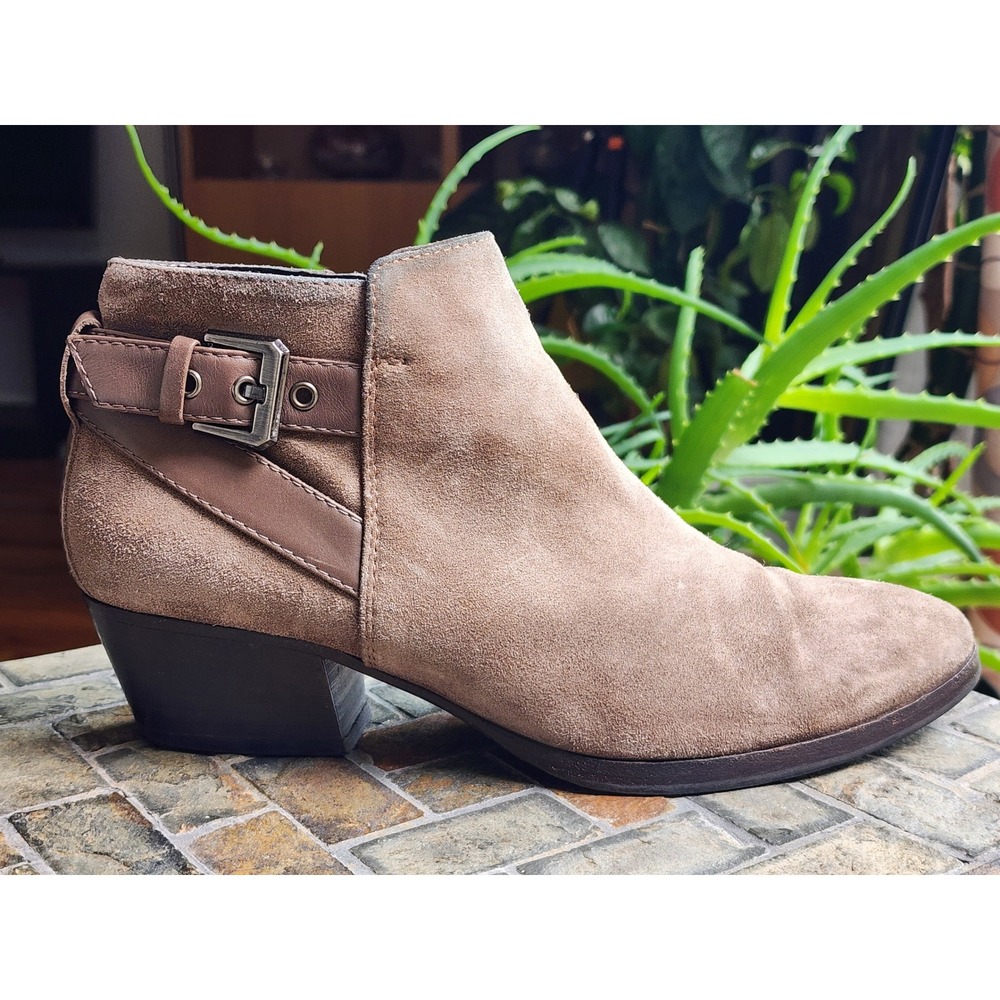 Aquatalia Farin Womens Taupe Suede Buckle Ankle Boots Zip Block Heel Booties 8